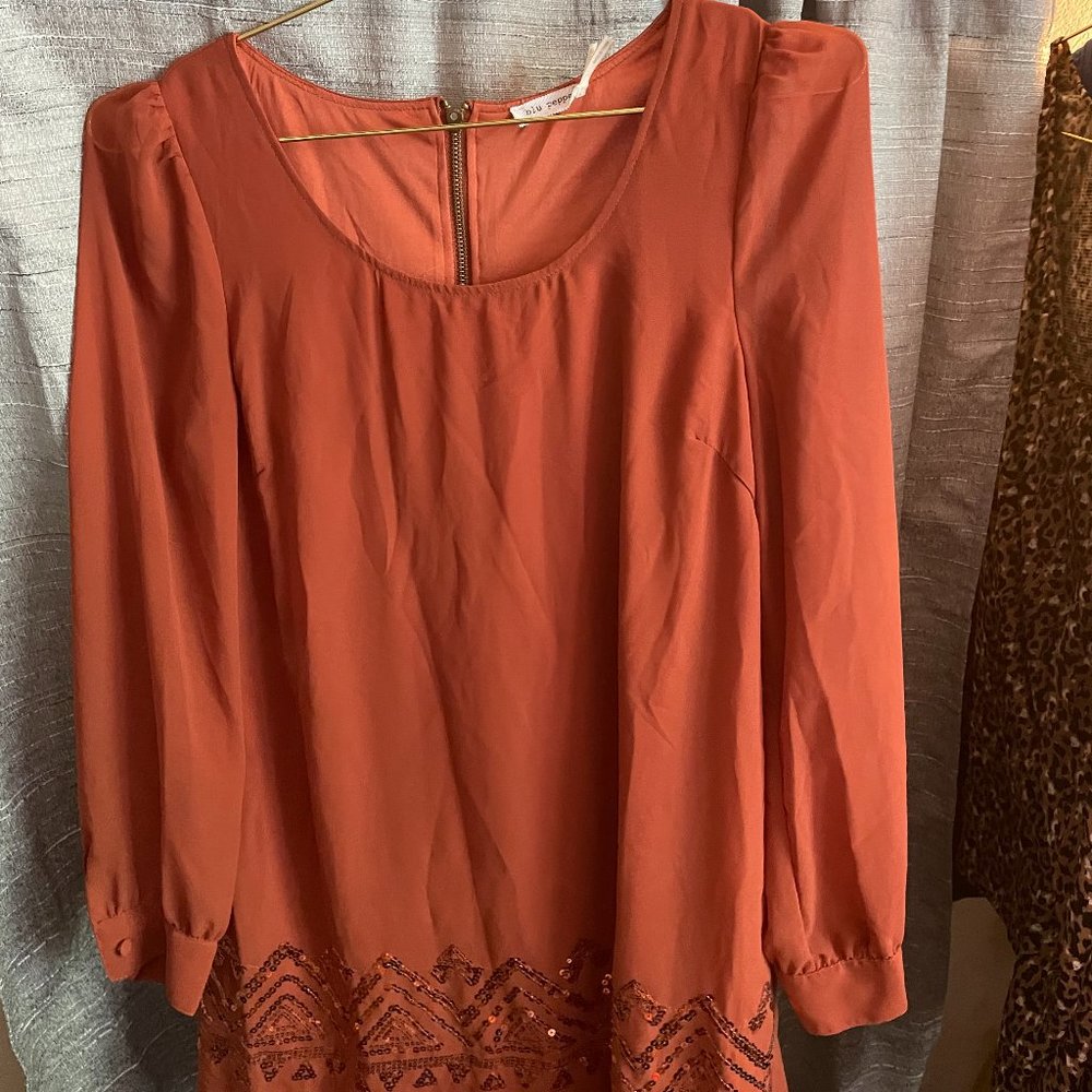 Blue Pepper Women's Dress Top Blouse Long Sleeve Lightweight-Small